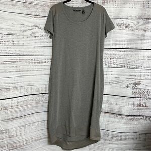 H by Halston Dress Womens Size Small Midi Gray High low Cotton Blend Minimalist